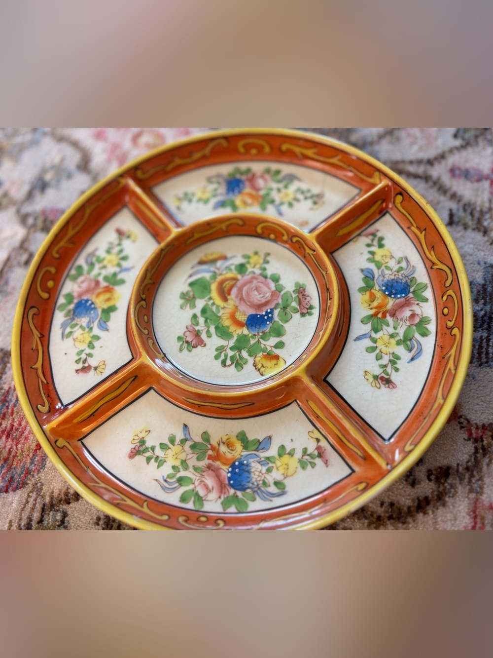 Vintage Japanese Moriyama Mori-Machi Hand-Painted Divided Relish Serving Plate